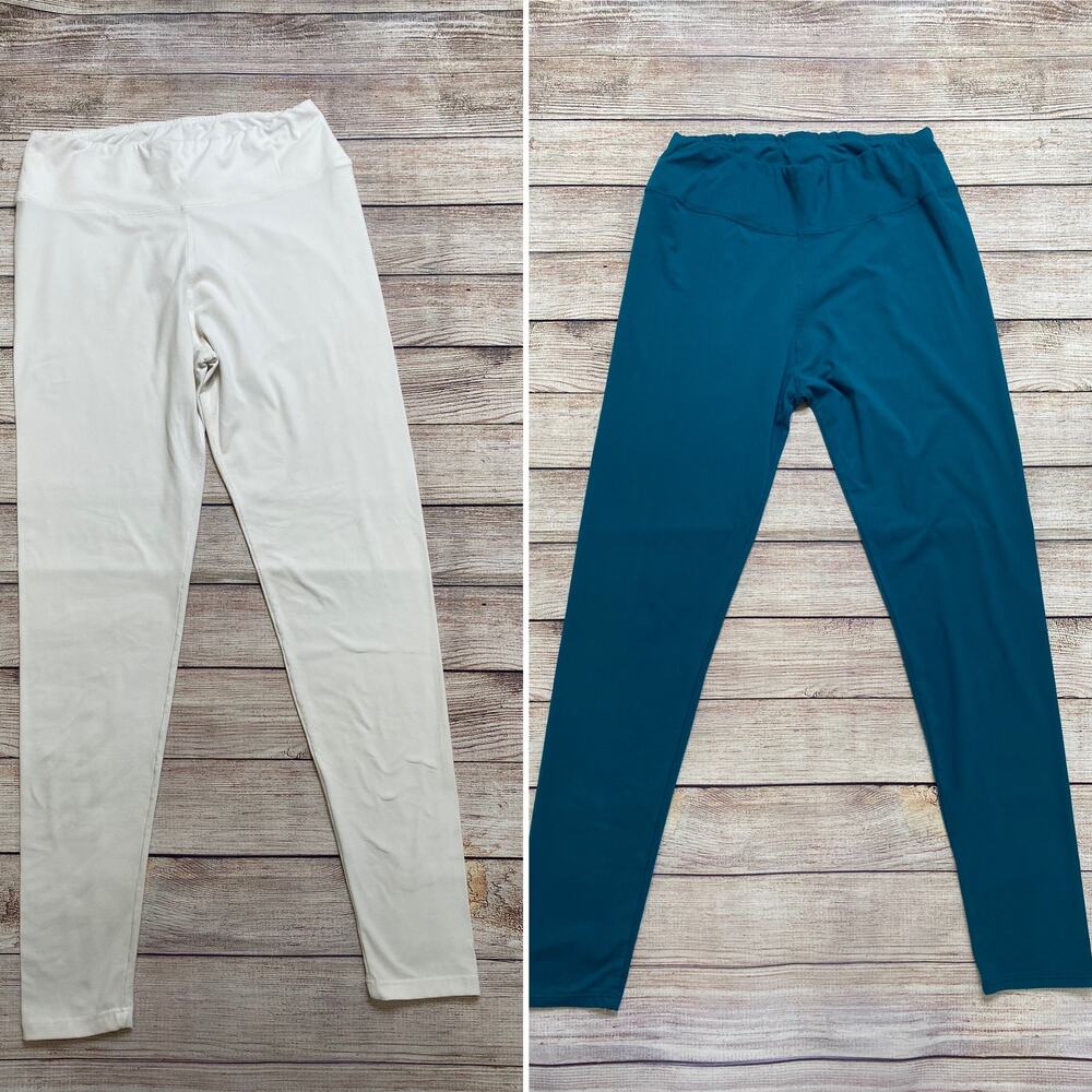Natural Feeling Legging Set of Two Aqua and White Plus Size - Picture 2 of 9